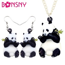 Bonsny Acrylic Cartoon Panda Earrings Drop Dangle Necklace Collar Cute Animal Jewelry Sets Gift For Women Girls Teen Accessories 2024 - buy cheap