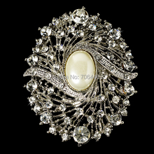 2.4" Rhodium Silver Elegant Vintage Crystal Rhinestone Bridal Brooch with Pearl 2024 - buy cheap