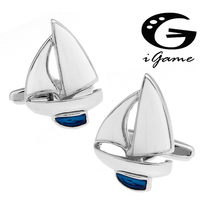 iGame Factory Price Retail Designer Gifts for Men Enamel Cuff links Copper Material Blue Sailing Design CuffLinks Free Shipping 2024 - buy cheap