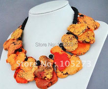 Stunning Orange Pearl Necklace Statement Necklace 18inch AA6-8MM black crystal & lava beads necklace New Free Shipping 2024 - buy cheap
