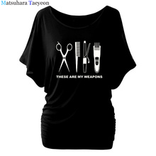 Barber T Shirt Women Batwing Sleeve O-Neck Cotton Hairdresser Weapon T-shirt Girls Woman scissors Clothing Tops clothing T90 2024 - buy cheap