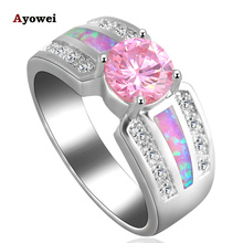 AYOWEI превосходные кольца с розовым кристаллом для женщин серебро 925 пробы с отпечатанным розовым огненным опалом кольца с кристаллами США Размер #6 #7 #8 #8,5 #9 OR676A 2024 - купить недорого