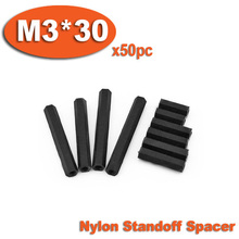 M3 x 30mm filtros espaçadores, 50 peças de plástico preto hexágono de nylon rosca fêmea porcas espaçadoras 2024 - compre barato