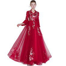 Beauty Emily-Vestidos de Noche de encaje rojo vino 2019, cuello redondo, línea A, Formal, para fiesta, graduación, largo hasta el suelo, cola de corte, vestido de noche 2024 - compra barato