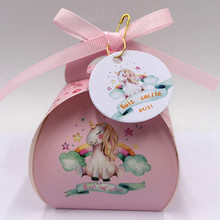 Cajas de caramelos de unicornio de dibujos animados personalizados, caja de regalo para fiestas, paquete de papel, bolsa de caramelos de caballo de arco iris, caja DIY 2024 - compra barato