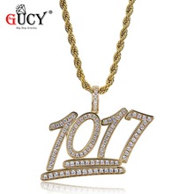 GUCY Hip hop Male Rapper Music Label 1017 Pendant Necklace Iced Out Cubic Zircon Gold Silver Color Digit Number Men Rap Necklace 2024 - buy cheap