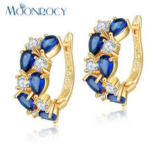 MOONROCY Drop Shipping Fashion Jewelry Wholesale Waterdrop Rose Gold Color Blue Green Purple CZ Crystal Earrings for Women Gift 2024 - buy cheap