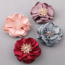 New 10PCs/Lot Crystal Rhinestone Core Fabric Chiffon Flowers Floral Handmade Patch Sticker Craft Fit Girls Hair Jewelry Clip DIY 2024 - buy cheap