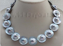 Блеск 17 "натуральный 22 мм синий жемчужное ожерелье 925 серебряная застежка # f1719! Фабричная оптовая цена женские подарки ювелирные изделия 2024 - купить недорого
