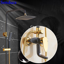 Senducs Intelligent Black Gold Shower Set Single Handle Brass Bathroom Shower Mixer Tap Newly Design Hot Cold Gold Shower Series 2024 - buy cheap