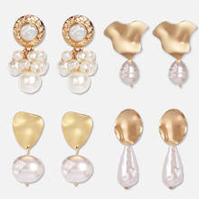 Wholesale JUJIA Luxury Trendy Metal Freshwater Pearls Earring For Women Shell Drop Earrings Statement Bridal Jewelry 2024 - buy cheap