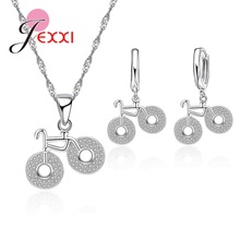 Conjunto de pendientes y collar de bicicleta para mujer, diseño de moda, accesorio de fiesta, joyería de aniversario de compromiso de Plata de Ley 925 2024 - compra barato