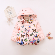 Куртка с капюшоном и принтом бабочки для маленьких девочек, осенне-зимняя детская одежда для девочек, детская верхняя одежда, теплое пальто 2024 - купить недорого