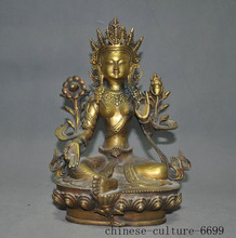 Decoración de boda budismo Tíbet bronce dorado Verde tara Kwan-Yin Guanyin Bodhisattva estatua de Buda 2024 - compra barato