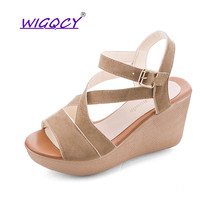 Suede High heels wedge sandals New Summer shoes women Concise Buckle Strap platform sandals Hollow Party gladiator sandals women 2024 - buy cheap