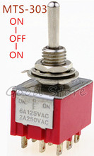 Interruptores de enclavamiento de 6MM, accesorio rojo ON-OFF-ON, 3 posiciones, 3P2T 125VAC/6A 250VAC/3A, 3 polos, palanca en miniatura, MTS-303 2024 - compra barato
