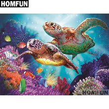 HOMFUN-pintura de diamante 5D DIY "familia de tortuga", bordado 3D con diamantes de imitación cuadrados o redondos, estilo punto de cruz 5D, decoración del hogar, A01098 2024 - compra barato