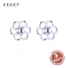 CLUCI 3 pair Silver 925 Flower Earrings for Women Jewelry 925 Sterling Silver Pearl Earring Mounting Stud Earrings FSE68SB 2024 - buy cheap