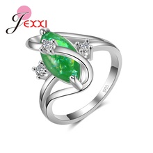 New Fashion Shape Rhombus Green Opal Clear Austrian Crystals Ring For Women Wedding Engagement 925 Sterling Silver Jewelry 2024 - buy cheap