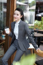 Formal Elegant Gray Women Business Suits With Pants and Jackets Coat 2019 Spring Autumn Ladies Office Work Wear Blazers Set 2024 - buy cheap