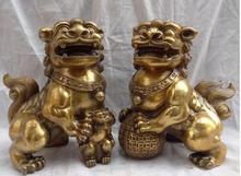 YM 306 8 "latón chino FengShui animales riqueza Foo Fu perro León bola PiXiu estatua par 2024 - compra barato