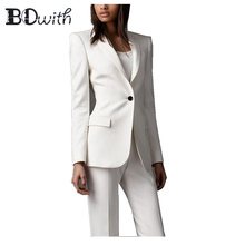 High Quality White Women Pantsuits Work Pant Suits OL 2  Piece Sets Women Blazer Jacket & Pencil Pant Suit For Women Set 2024 - buy cheap