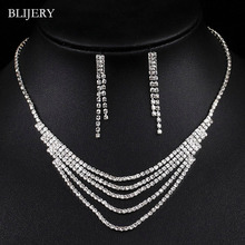 BLIJERY Silver Color Crystal Bridal Jewelry Sets Tassel Choker Necklace Earrings Set for Women Wedding Party Jewelry Sets 2024 - buy cheap