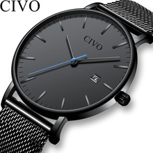 CIVO-Reloj de lujo para Hombre, cronógrafo de cuarzo, resistente al agua, ultrafino, con correa de malla de acero negro, 2019 2024 - compra barato