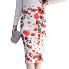 Модная юбка-карандаш с принтом розы, Женская облегающая Облегающая Юбка До Колена, зимняя женская юбка с высокой талией 2024 - купить недорого