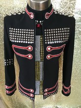 Chaqueta negra con remaches de diamantes de imitación para hombre, chaqueta informal ajustada con botones, para DJ, cantante, puesta en escena, baile de graduación, disfraz de Punk 2024 - compra barato