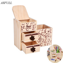 ASFULL Wood Creative Fashion Cute Bear Wooden Pen Holder Office Desktop Decor Pencil For Stationery Storage Box Organizer 2024 - buy cheap