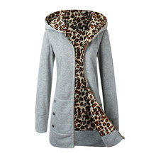 New Women Fashion Thick Warm Hooded Leopard Medium Length Sweatshirts 2019 Autumn Winter Lady Casual Long Sleeves Zip-up Hoodies 2024 - buy cheap