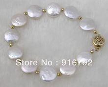 free P&P >>>>> BEAUTIFUL 11-12MM 7.5" Natural White Coin Pearl Bracelet 2024 - buy cheap