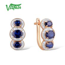 VISTOSO Gold Earrings For Women 14K 585 Rose Gold Sparkling Blue Sapphire Diamond Wedding Band Engagement Luxury Fine Jewelry 2024 - buy cheap