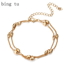 Bing tu pulseira em camadas feminina, pulseira minimalista cor dourada festa 2024 - compre barato