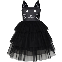 Sunny Fashion Vestido Menina Gato Face Negro Torre Plissado Dançando Festa 2024 - compre barato