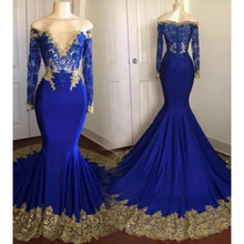 abiye gece elbisesi Boat Neck Elegant Evening Dress Long Sleeve Royal Blue Formal Dresses Evening Gowns Vestido de festa longo 2024 - buy cheap
