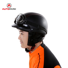 Motorcycle Scooter Open Face Half Leather Helmet with Visor UV Goggles Retro Vintage Style 54-60cm Professional Moto Helmet 2024 - buy cheap