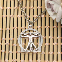 New Fashion Da Vinci Human Figure Pendants Round Cross Chain Short Long Mens Womens DIY Silver Color Necklace Jewelry Gift 2024 - buy cheap