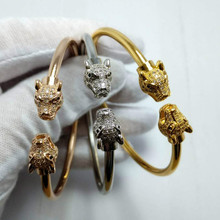New CZ Casting Leopard head open cuff bangle bracelet fashion animal ornament jewelry 3colors optional 2024 - buy cheap