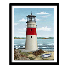 Diamante bordado farol pelo mar pintura diamante ponto cruz artesanato diamante quadrado cheio needlework casa decoração presente 2024 - compre barato