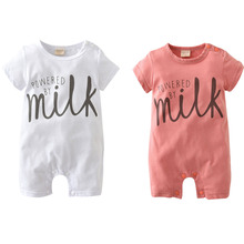 Летний стильный Комбинезон для маленьких мальчиков и девочек с надписью «Milk», милый комбинезон с короткими рукавами для новорожденных, Одежда для новорожденных, 2020 2024 - купить недорого