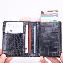 Automatic ID Bank Card Holders Aluminum Men RFID Blocking Wallet PU Leather Credit Card Holder Non-scan Travel Card Wallets 2024 - buy cheap