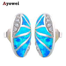Desinger Super supplier Wholesale Retail Blue Fire Opal Silver Stamped Stud Earrings Fashion Jewelry OE228A 2024 - buy cheap
