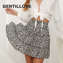 Gentillove Casual Boho Shirts Women 2019 Sumemr Floral Print Ruffle Mini Skirts High Waist Lace Up Bow Short Skirt Beach Skirts 2024 - buy cheap