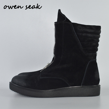 Owen Seak Arriva Men Shoes High-TOP Ankle Luxury Trainers Genuine Leather Sneaker Winter Boots Casual Brand Zip Flat Black Shoes 2024 - buy cheap