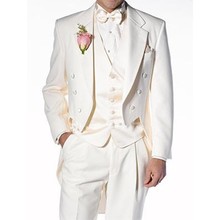 Ivory Italian Stylish Mens Tailcoat Wedding Suits Groomsmen Suits Slim Fit Groom Tuxedos Men Suit Set (Jacket+Pants+Vest) 2024 - buy cheap