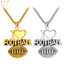 U7 Stainless Steel Heart Necklace For American Football Sporty Fan Gold Color "I Love Football " Pendant For Men Jewelry P847 2024 - buy cheap