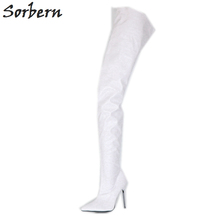 Sorbern White 90Cm Length Women Boots Metal Stilettos High Heel 12Cm Custom Leg Size Boots Women Sexy Fetish High Heels 2019 2024 - buy cheap