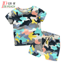 Conjunto de roupa camuflada infantil, roupa de verão para bebês, meninos e meninas, camiseta e calças de algodão 2024 - compre barato